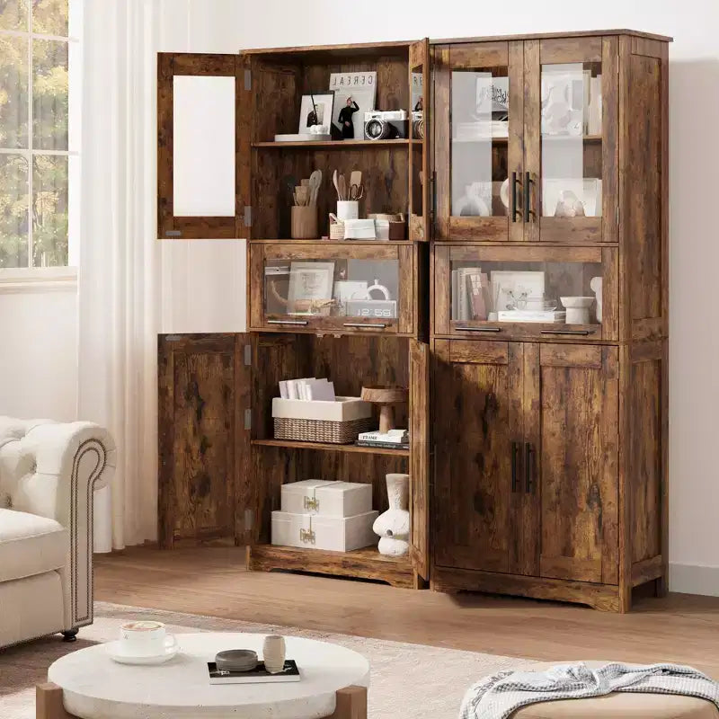 Armadietto da bagno alto, mobiletto indipendente per la biancheria con ante e ripiani regolabili, 170 cm H, per soggiorno o dispensa da cucina