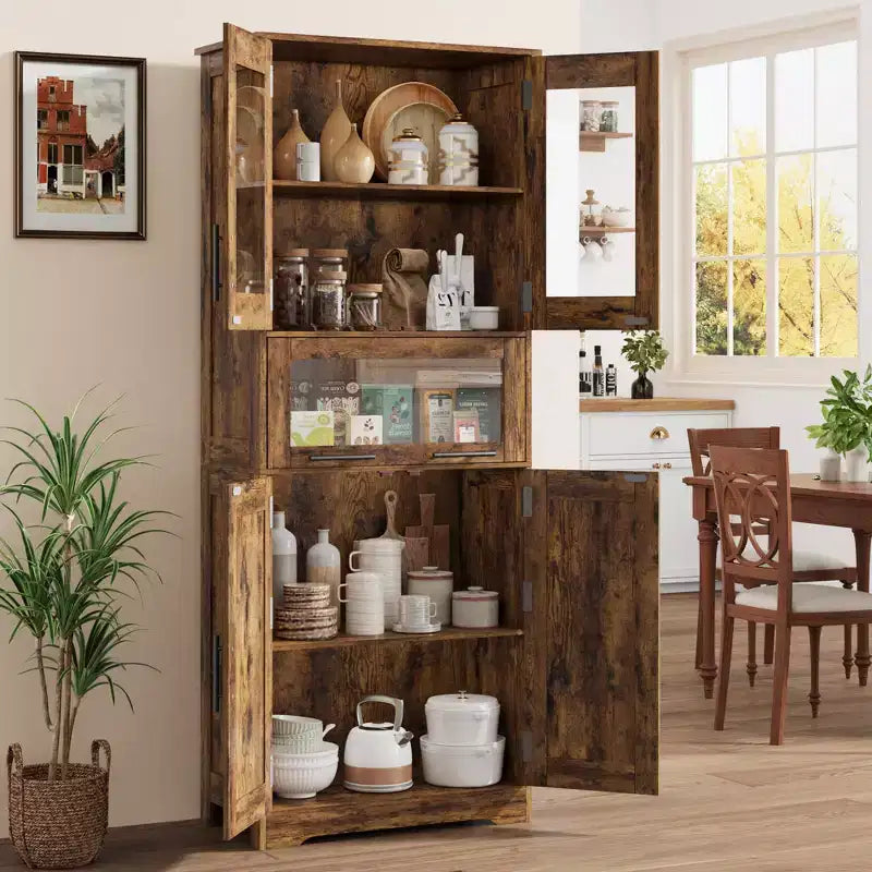 Armadietto da bagno alto, mobiletto indipendente per la biancheria con ante e ripiani regolabili, 170 cm H, per soggiorno o dispensa da cucina