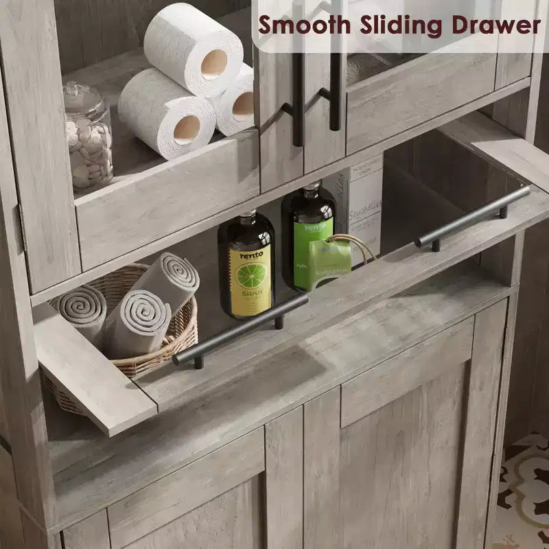 Armadietto da bagno alto, mobiletto indipendente per la biancheria con ante e ripiani regolabili, 170 cm H, per soggiorno o dispensa da cucina