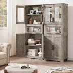 Armadietto da bagno alto, mobiletto indipendente per la biancheria con ante e ripiani regolabili, 170 cm H, per soggiorno o dispensa da cucina