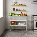 Tavolo da preparazione e lavoro Rawcliffe in acciaio inossidabile certificato NSF 24x 48 con 2 ripiani inferiori in acciaio zincato e 4 ruote con 2 bloccabili
