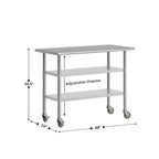 Tavolo da preparazione e lavoro Rawcliffe in acciaio inossidabile certificato NSF 24x 48 con 2 ripiani inferiori in acciaio zincato e 4 ruote con 2 bloccabili