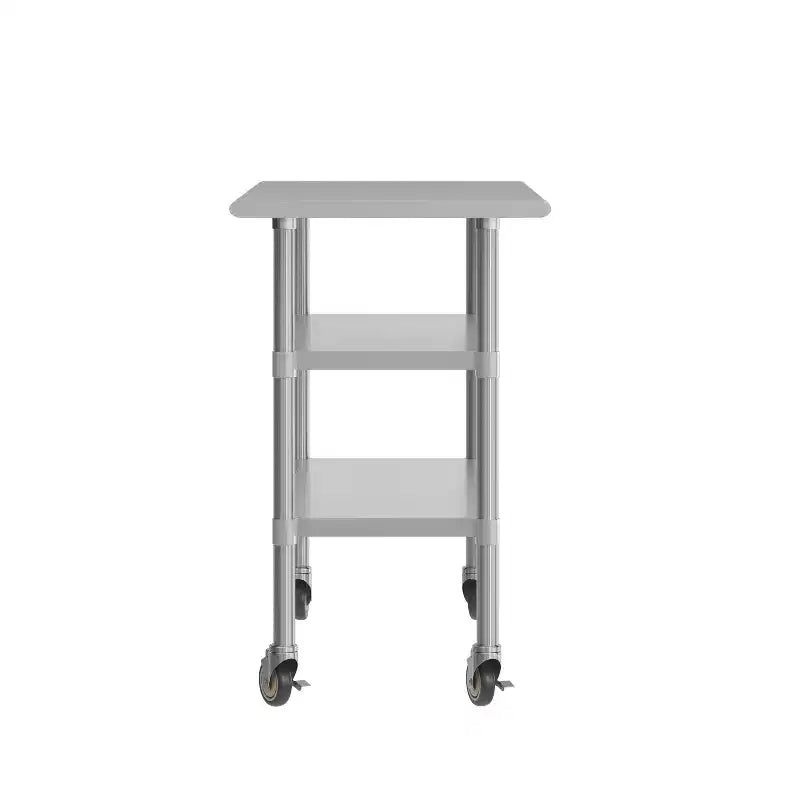 Tavolo da preparazione e lavoro Rawcliffe in acciaio inossidabile certificato NSF 24x 48 con 2 ripiani inferiori in acciaio zincato e 4 ruote con 2 bloccabili