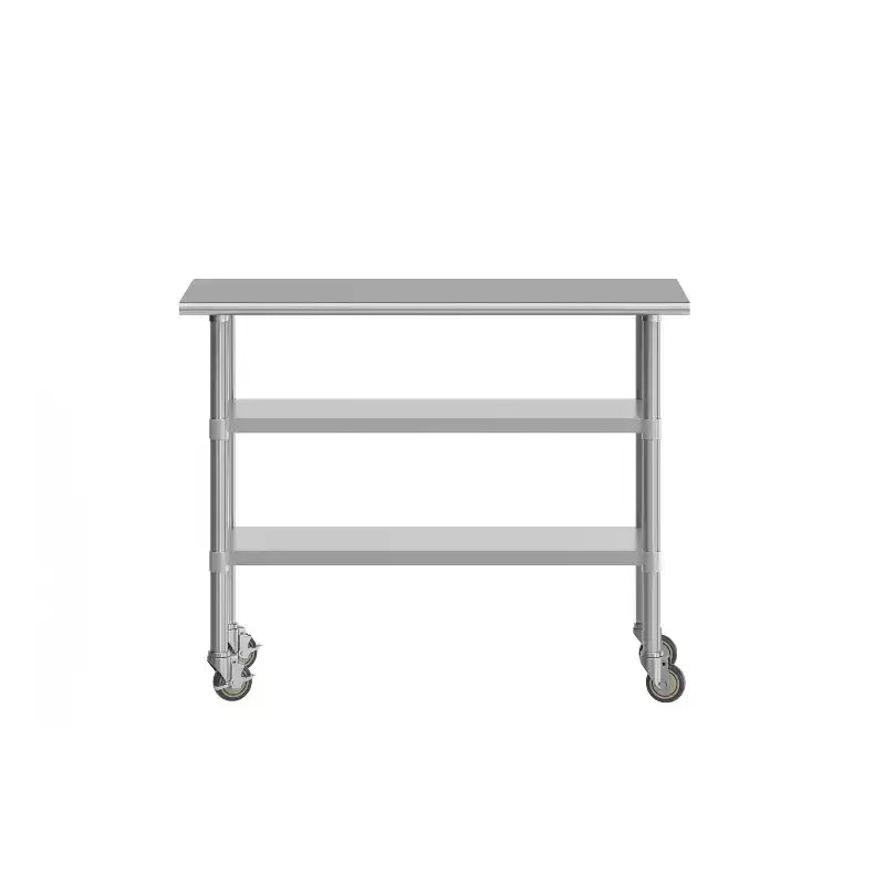 Tavolo da preparazione e lavoro Rawcliffe in acciaio inossidabile certificato NSF 24x 48 con 2 ripiani inferiori in acciaio zincato e 4 ruote con 2 bloccabili