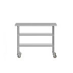 Tavolo da preparazione e lavoro Rawcliffe in acciaio inossidabile certificato NSF 24x 48 con 2 ripiani inferiori in acciaio zincato e 4 ruote con 2 bloccabili