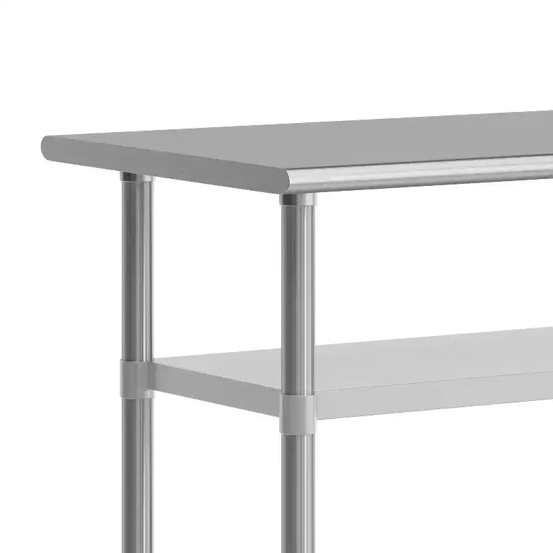 Tavolo da preparazione e lavoro Rawcliffe in acciaio inossidabile certificato NSF 24x 48 con 2 ripiani inferiori in acciaio zincato e 4 ruote con 2 bloccabili