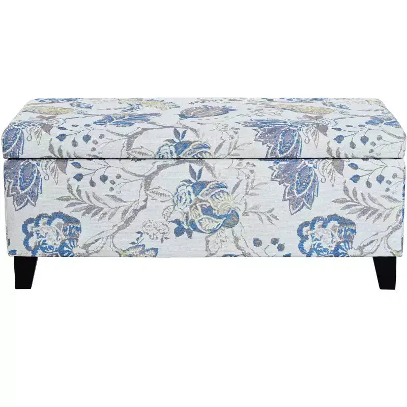 Pouf contenitore rettangolare Madison in legno contemporaneo e imbottito con motivo floreale