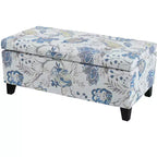 Pouf contenitore rettangolare Madison in legno contemporaneo e imbottito con motivo floreale