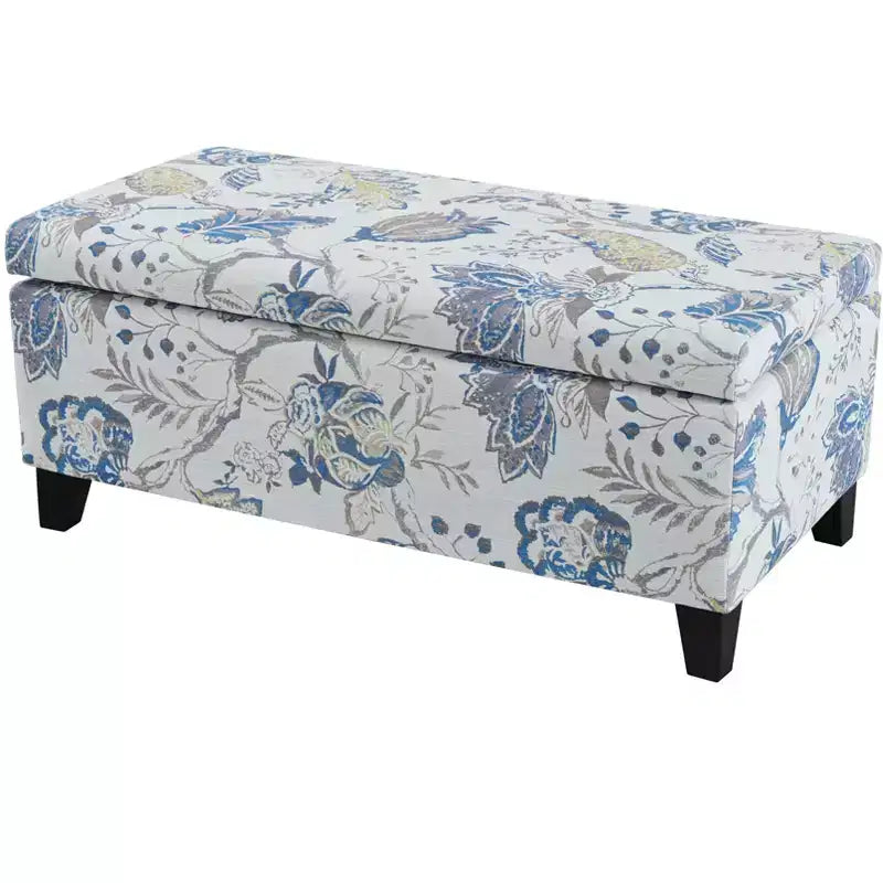 Pouf contenitore rettangolare Madison in legno contemporaneo e imbottito con motivo floreale