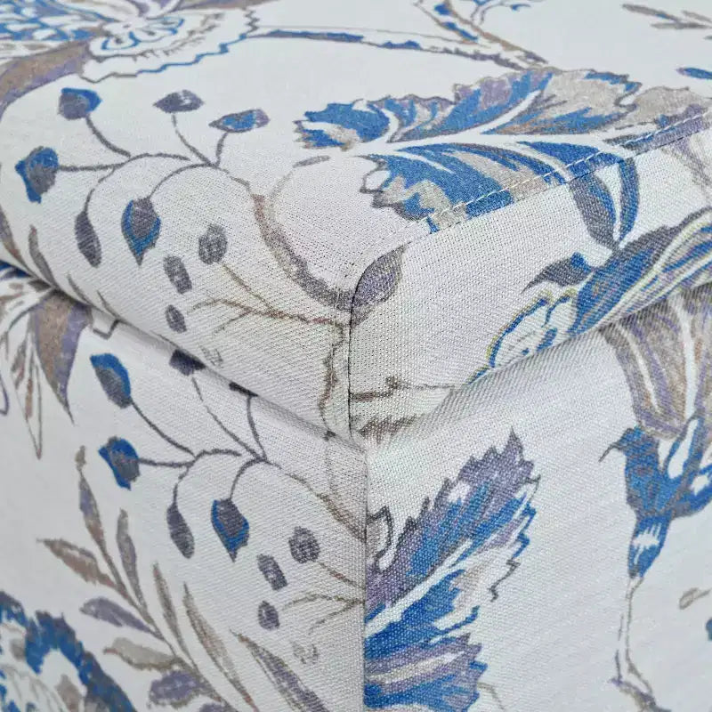 Pouf contenitore rettangolare Madison in legno contemporaneo e imbottito con motivo floreale