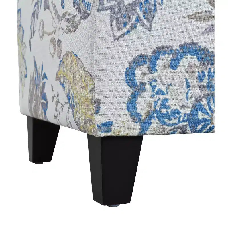 Pouf contenitore rettangolare Madison in legno contemporaneo e imbottito con motivo floreale