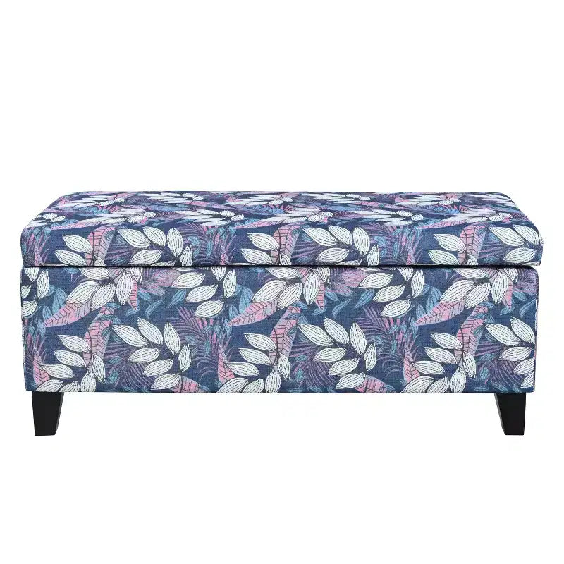 Pouf contenitore rettangolare Madison in legno contemporaneo e imbottito con motivo floreale