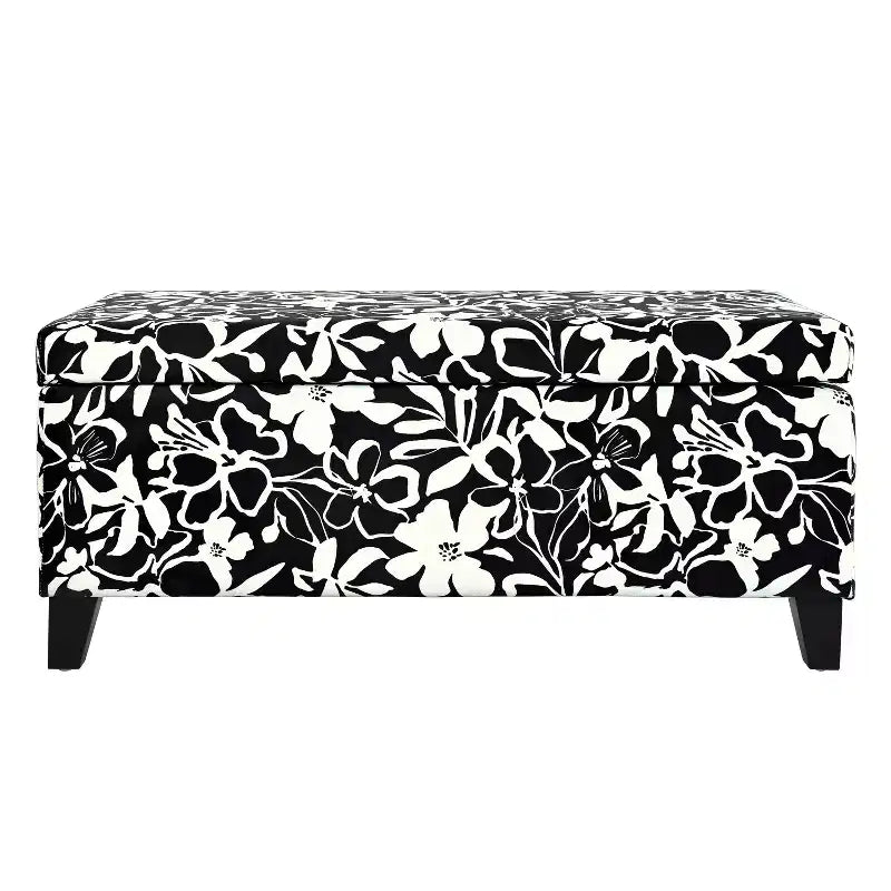 Pouf contenitore rettangolare Madison in legno contemporaneo e imbottito con motivo floreale
