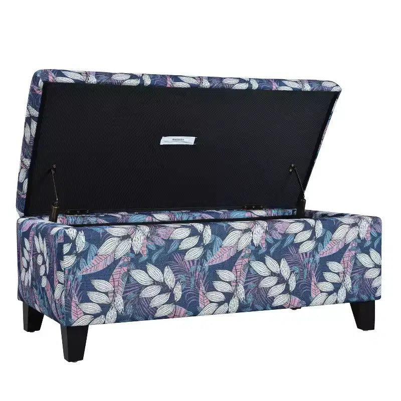 Pouf contenitore rettangolare Madison in legno contemporaneo e imbottito con motivo floreale