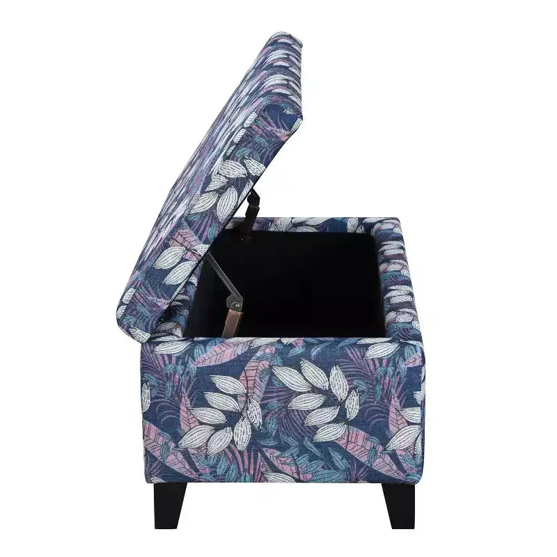 Pouf contenitore rettangolare Madison in legno contemporaneo e imbottito con motivo floreale