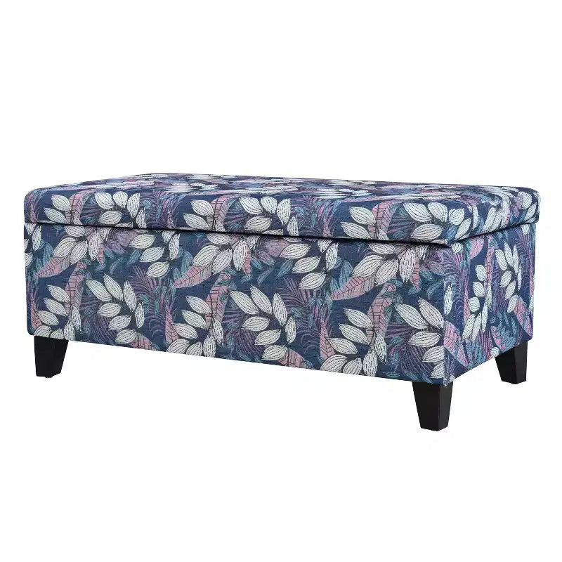 Pouf contenitore rettangolare Madison in legno contemporaneo e imbottito con motivo floreale