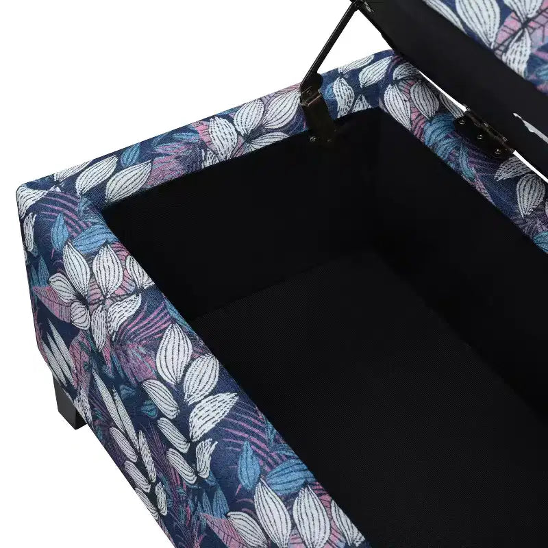 Pouf contenitore rettangolare Madison in legno contemporaneo e imbottito con motivo floreale