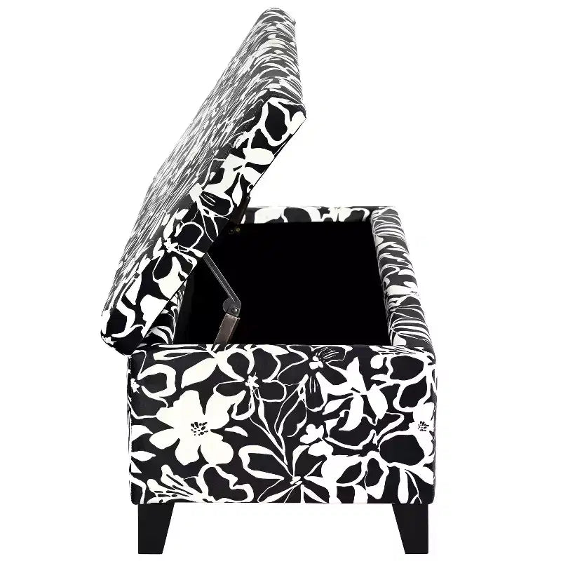 Pouf contenitore rettangolare Madison in legno contemporaneo e imbottito con motivo floreale