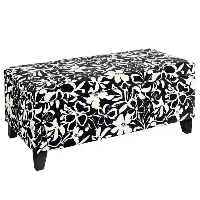 Pouf contenitore rettangolare Madison in legno contemporaneo e imbottito con motivo floreale
