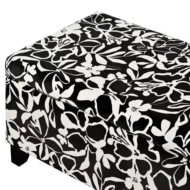 Pouf contenitore rettangolare Madison in legno contemporaneo e imbottito con motivo floreale