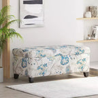 Pouf contenitore rettangolare Madison in legno contemporaneo e imbottito con motivo floreale