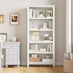 5 Tier Tall White Bookshelves, Large Wooden Bookcase with Adjustable Shelves