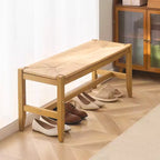 Panca in Rattan, Panca in Rattan di Legno da 40", Panca da Ingresso con Gambe in Legno di Quercia, Panca Bohemien per Piedi del Letto della Camera da Letto con Rattan Intrecciato a Mano