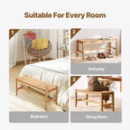 Panca in Rattan, Panca in Rattan di Legno da 40", Panca da Ingresso con Gambe in Legno di Quercia, Panca Bohemien per Piedi del Letto della Camera da Letto con Rattan Intrecciato a Mano
