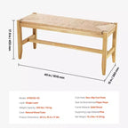 Panca in Rattan, Panca in Rattan di Legno da 40", Panca da Ingresso con Gambe in Legno di Quercia, Panca Bohemien per Piedi del Letto della Camera da Letto con Rattan Intrecciato a Mano