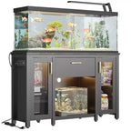 Supporto per acquario in metallo da 55 galloni con armadietto e prese di corrente, luce LED, capacità di 340 kg, nero