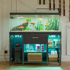 Supporto per acquario in metallo da 55 galloni con armadietto e prese di corrente, luce LED, capacità di 340 kg, nero
