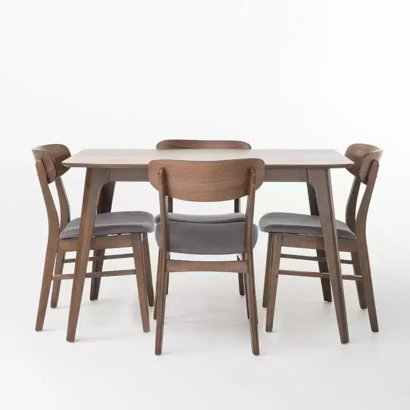Set da pranzo Iriat Mid Century Modern 5 pezzi in legno rivestito in tessuto