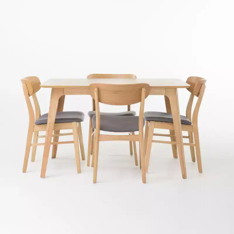 Set da pranzo Iriat Mid Century Modern 5 pezzi in legno rivestito in tessuto