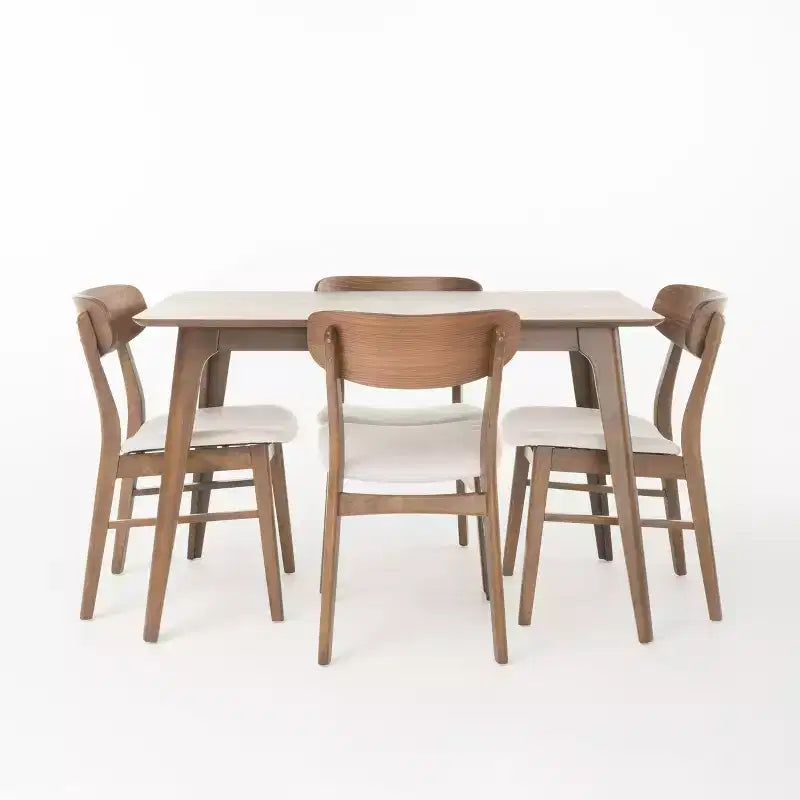 Set da pranzo Iriat Mid Century Modern 5 pezzi in legno rivestito in tessuto