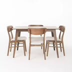 Set da pranzo Iriat Mid Century Modern 5 pezzi in legno rivestito in tessuto