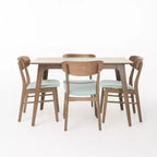Set da pranzo Iriat Mid Century Modern 5 pezzi in legno rivestito in tessuto