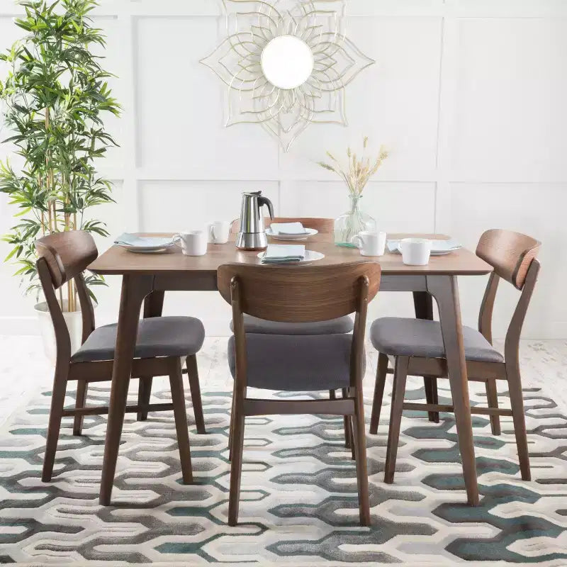 Set da pranzo Iriat Mid Century Modern 5 pezzi in legno rivestito in tessuto