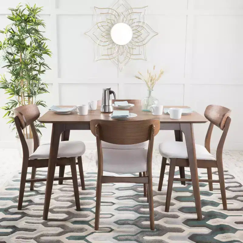 Set da pranzo Iriat Mid Century Modern 5 pezzi in legno rivestito in tessuto