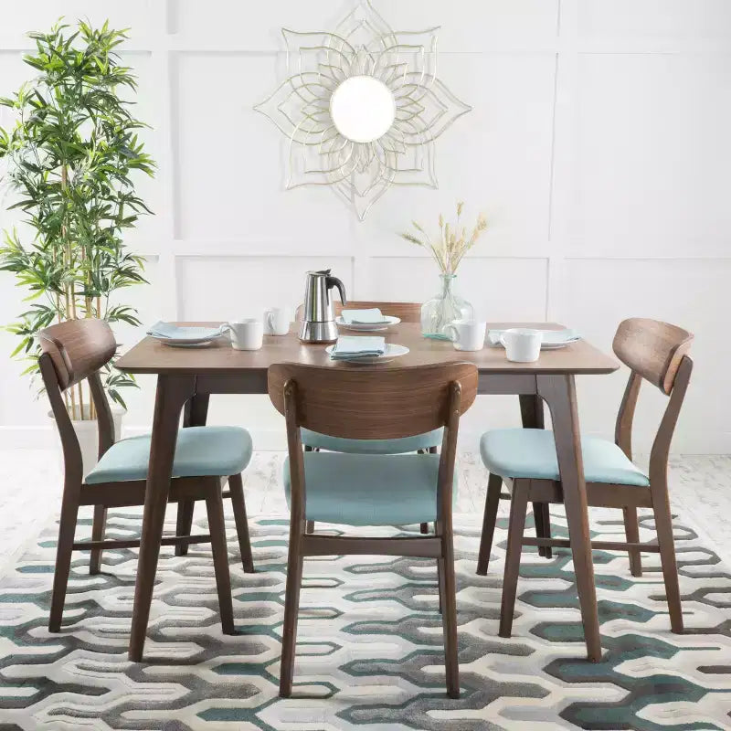 Set da pranzo Iriat Mid Century Modern 5 pezzi in legno rivestito in tessuto
