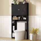 HOMCOM Over the Toilet Storage Cabinet, Farmhouse Above Toilet Bathroom Organizer with Barn Doors, Adjustable Shelf, Toilet Paper Holder