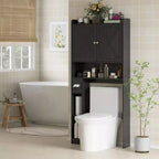 Armadietto da bagno salvaspazio da posizionare sopra il WC, stile rustico, con ante a fienile, ripiano regolabile, porta rotolo di carta igienica