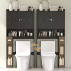 Armadietto da bagno salvaspazio da posizionare sopra il WC, stile rustico, con ante a fienile, ripiano regolabile, porta rotolo di carta igienica