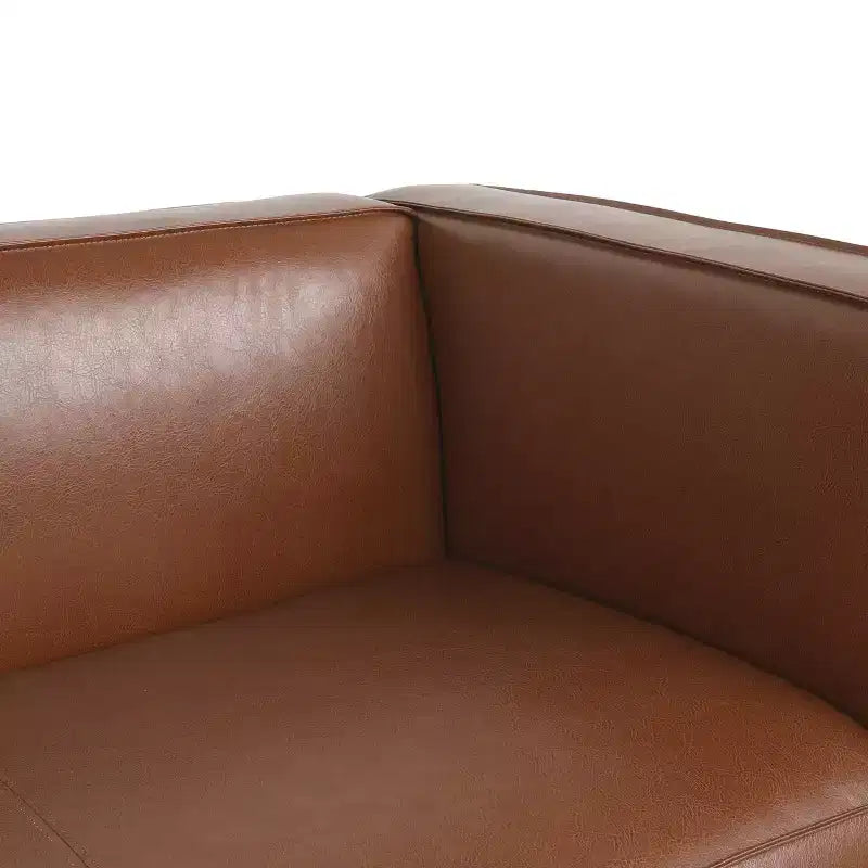 Divano a 3 Posti Kaia 80 Moderno con Braccioli Quadrati in Similpelle e Gambe in Legno di Betulla