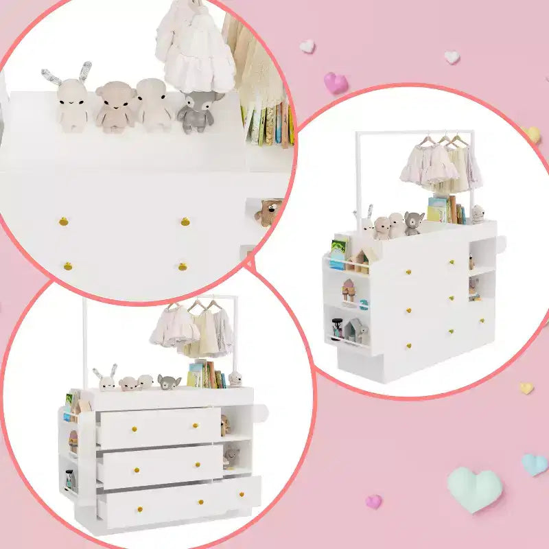 Cassettiera moderna con fasciatoio, fasciatoio per bambini con 3 cassetti extra profondi, ripiani e appendini