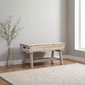 Panca in Legno Massello con Ripiano Contenitore e 4 Pannelli, 36x15,25x17,3 Pollici, Finitura Bianca Lavata