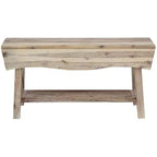 Panca in Legno Massello con Ripiano Contenitore e 4 Pannelli, 36x15,25x17,3 Pollici, Finitura Bianca Lavata