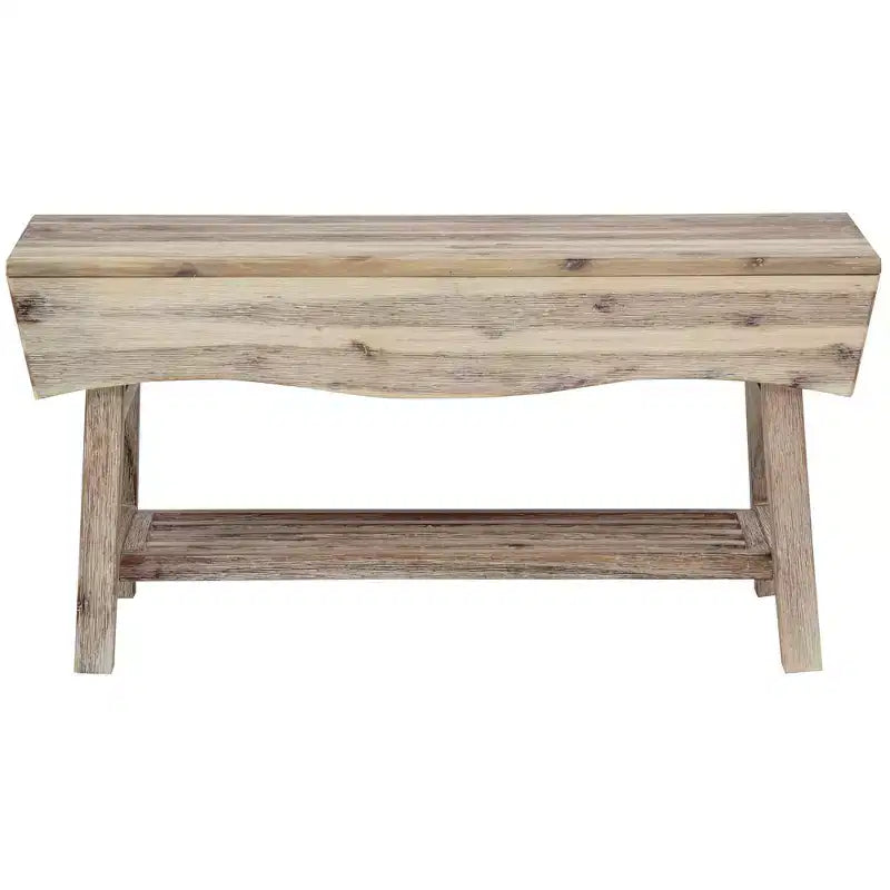 Panca in Legno Massello con Ripiano Contenitore e 4 Pannelli, 36x15,25x17,3 Pollici, Finitura Bianca Lavata