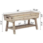Panca in Legno Massello con Ripiano Contenitore e 4 Pannelli, 36x15,25x17,3 Pollici, Finitura Bianca Lavata