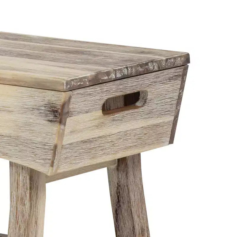 Panca in Legno Massello con Ripiano Contenitore e 4 Pannelli, 36x15,25x17,3 Pollici, Finitura Bianca Lavata