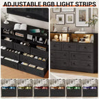 Cassettiera in Legno a 7 Cassetti - Comò Moderno con Stazione di Ricarica USB e Luci a LED, 2 Scomparti Aperti - Ampio Comò per Camera da Letta, Organizzatore di Archiviazione